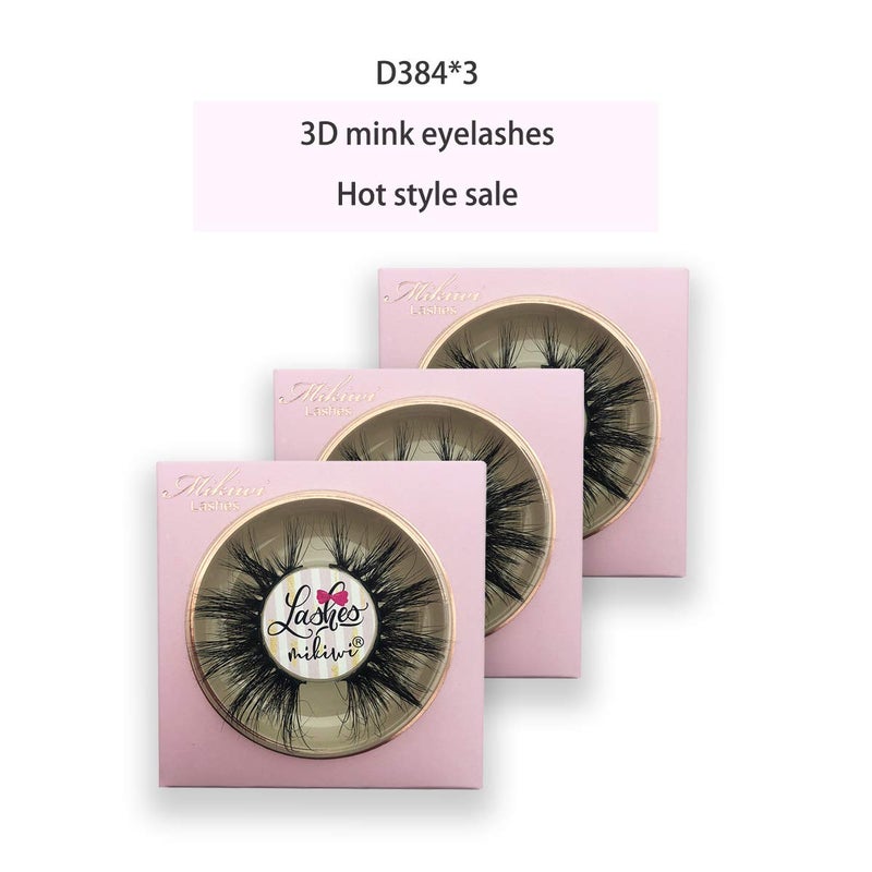 mikiwi Mink lashes Mikiwi 3 Pairs Eyelashes D384-3, Real Mink Eyelashes, Fluffy Mink Lashes, Thick HandMade Full Strip Lashes, Cruelty Free Luxury Makeup Dramatic Lashes, 20mm 3D Mink Lashes - Image 3
